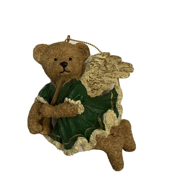 Christmas Traditions Ornament Angel Teddy Bear Blowing a Horn - Picture 1 of 3